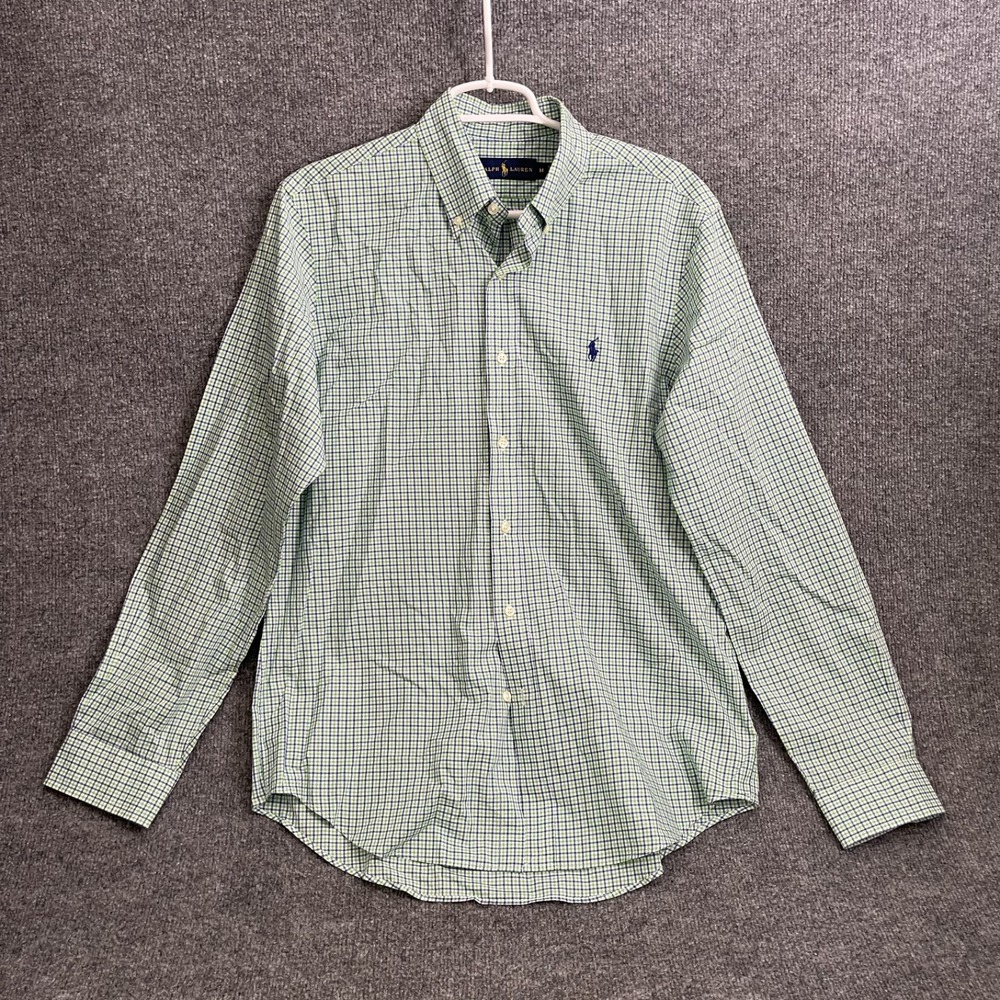 Polo Ralph Lauren Micro Check Shirt Mens Sz M Green Button Down Long Sleeve Pony
